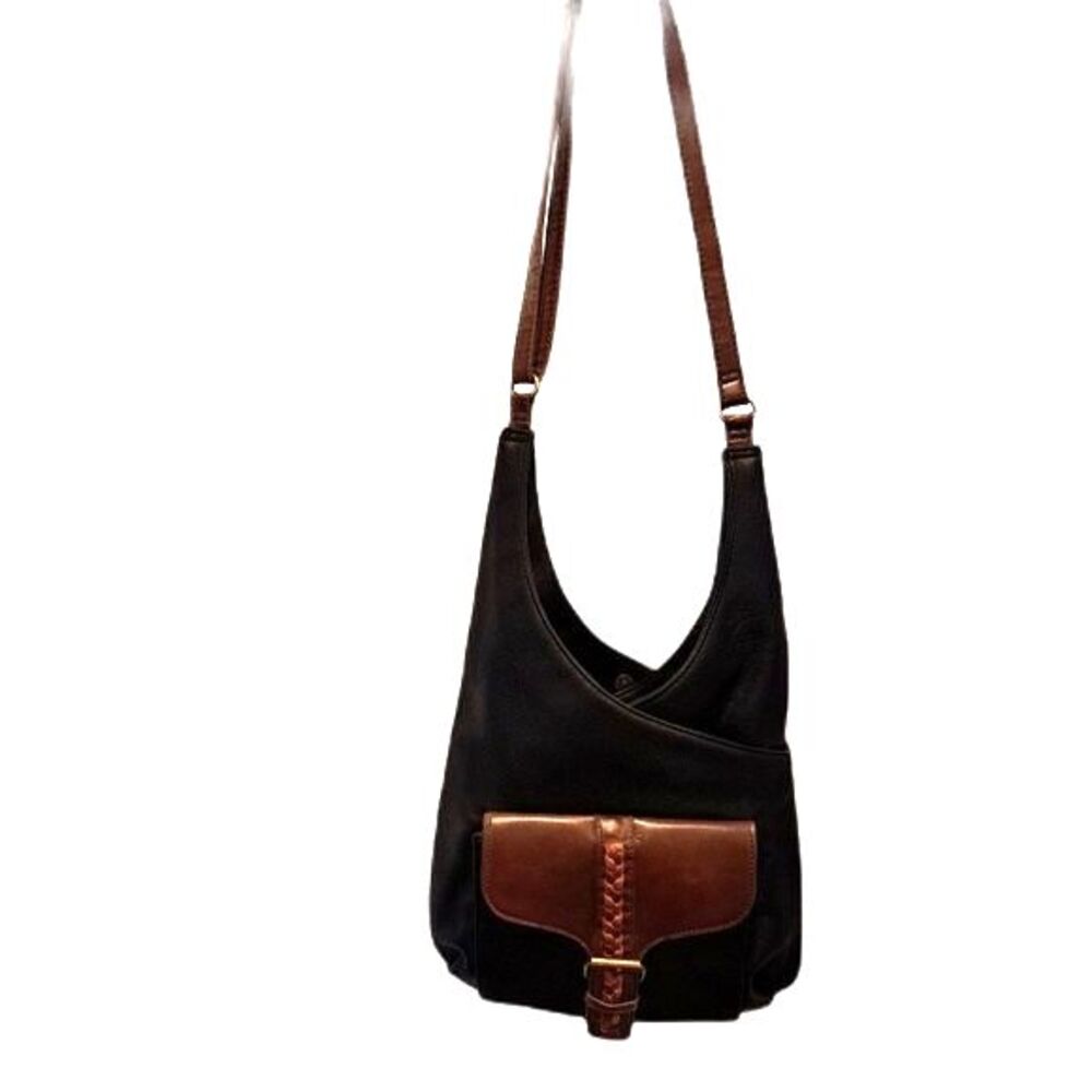 Vintage GAL Curve Strap Black/Brown Hobo Crossbody Handbag